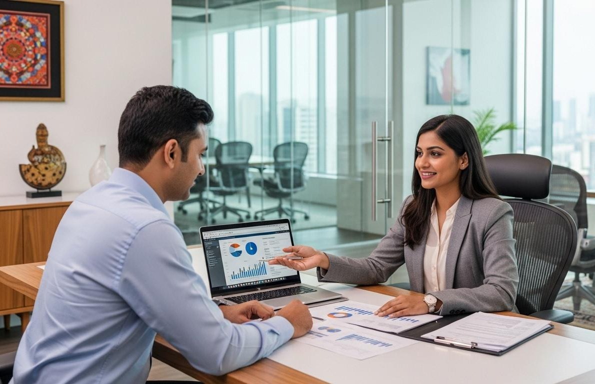 Sand Associates advisors reviewing a business funding proposal — financial consultancy services in Mumbai